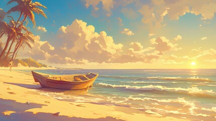 Wall Mural - view of a boat resting on the sand on the beach