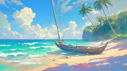 Wall Mural - view of a boat resting on the sand on the beach