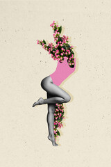 Sticker - Composite trend artwork sketch collage of caricature march flower skin nature woman day poster bodyless legs model posing sexy swimsuit