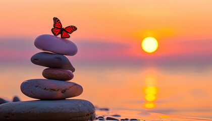 Wall Mural - zen stones on a beach