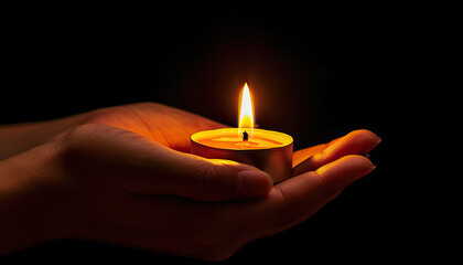 hand with candle in the dark