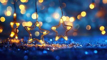 Canvas Print - Sparkling Star Lights on Blue Background