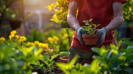 Canvas Print - The gardener holding plant