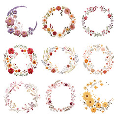 Sticker - Embroidery floral frame png element set, transparent background