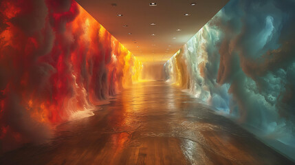 Wall Mural - Angelo Franco art, working with water and electricity, dramatic lighting.