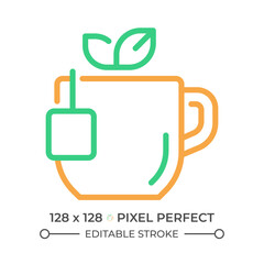 Wall Mural - Tea two color line icon. Comforting hot drink. Warm beverage. English breakfast. Herbal infusion. bicolor outline symbol. Duotone linear pictogram. Isolated illustration. Editable stroke