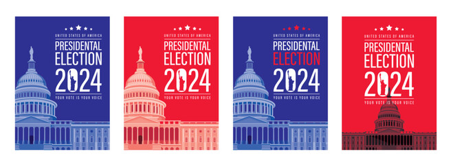 Presidential Election 2024 in United States. Vote day, November 5. US Election campaign. Make your choice Patriotic american illustration. Poster, card, banner and background 