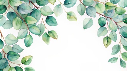 Watercolor painting of lush eucalyptus leaves , nature, green, watercolor, botanical,leaves, foliage, eucalyptus, artwork
