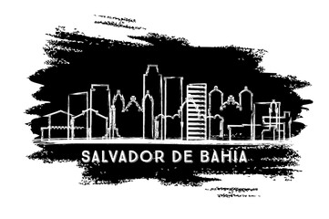Canvas Print - Salvador de Bahia City Skyline Silhouette. Hand Drawn Sketch. Business Travel and Tourism Concept with Modern Architecture. Salvador de Bahia Cityscape with Landmarks.