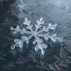 Sticker - A snowflake is sitting on a blue surface