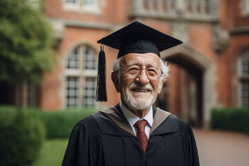 Canvas Print - AI generative photo image of mature intelligent man graduation wearing tassel headwear hat