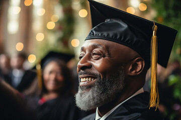 Wall Mural - AI generative photo of an african american senior student graduation