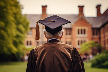 Wall Mural - Successful senior student in graduation cap and gown generative AI technology