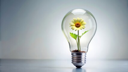 Sticker - Light bulb with a flower growing inside , growth, innovation, creativity, nature, sustainability, eco-friendly, blooming, fresh, idea