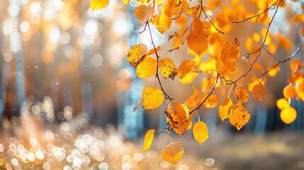 Beautiful autumn landscape with yellow trees bokeh