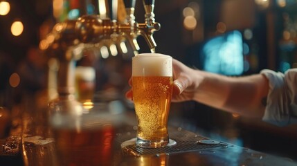 Wall Mural - Person drinking beer at a bar