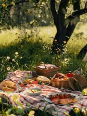 Wall Mural - Picnic setup in an open field