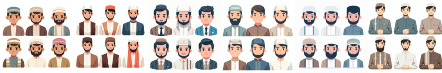 Wall Mural - vector set of young muslim male avatars