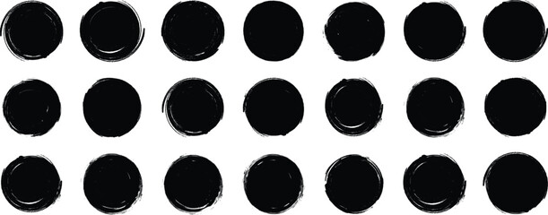 Wall Mural -  grunge dirty circles. Brush-paint vector textures. Sponge circle stamp texture. Hand-drawn ink elements. Round. Circle grunge stamp set. Round vector isolated on white background. Black stamp vector
