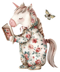 Wall Mural - PNG Whimsical unicorn reading book