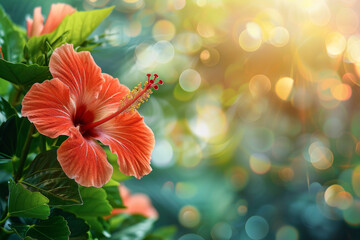 Wall Mural - Vibrant Hibiscus Blossom in a Sun-Drenched Garden