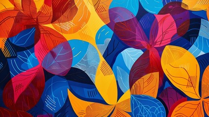 Wall Mural - A colorful painting of flowers with a blue background