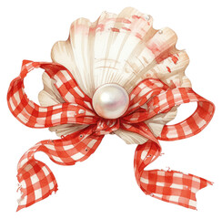 Poster - PNG  Elegant seashell with gingham ribbon