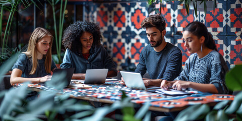 Group of young people working together. Creative business people in modern office