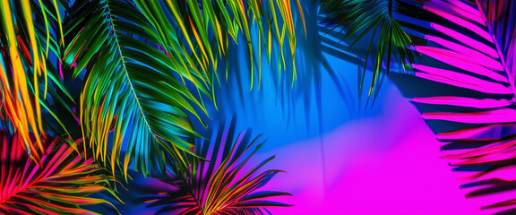 Wall Mural - Neon Jungle - Colorful Palm Leaves with Artistic Lighting 