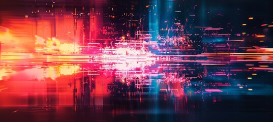 Colorful grunge digital glitch background. Screen TV error screen damage distortion. Generative AI technology.	
