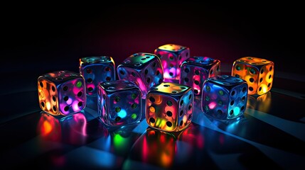 Canvas Print - Colorful glowing dice 