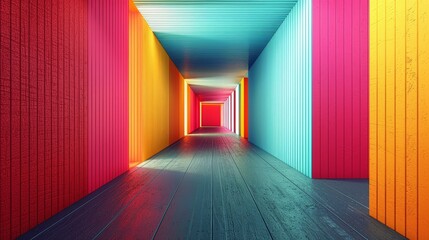 Wall Mural - A colorful hallway with a red door