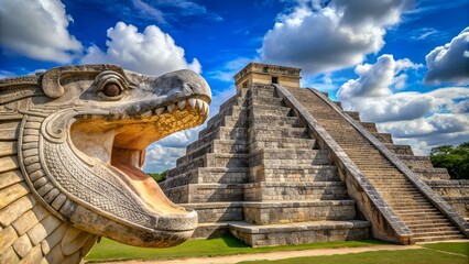 Canvas Print - Ancient Mayan Serpent Scultpure at Chichen Itza, Mexico