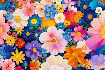 Poster - Colorful flowers on blue background