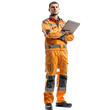 © nsit0108 - Professional male worker in reflective orange safety clothing holding a clipboard, isolated on a transparent background