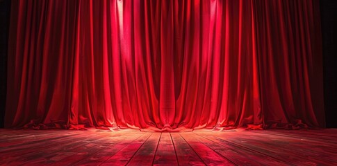 Wall Mural - Red stage curtain with spotlight and wooden floor