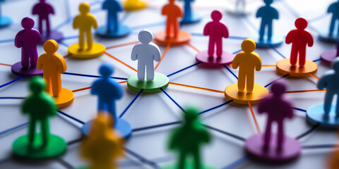colorful figures connected by lines illustrating social media networks and interactions