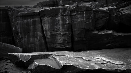Aufkleber - Large rock formation with dramatic lighting creating a dark and moody scene
