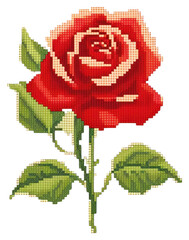 Poster - PNG  Cross stitch red rose embroidery pattern textile