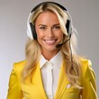 © tino - image of beautiful woman with headphones as call center , generated by AI. High quality photo