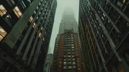 Wall Mural - Skyscrapers in a Foggy City