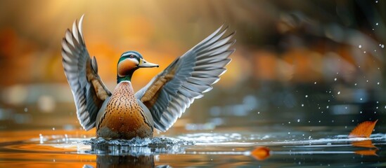 Wall Mural - Mallard Duck Taking Flight on a Calm Autumn Day