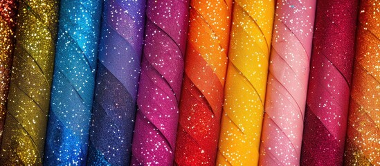 Aufkleber - Bright, colorful cardboard background decorated with glitter, ideal for holiday cards, featuring ample copy space image.