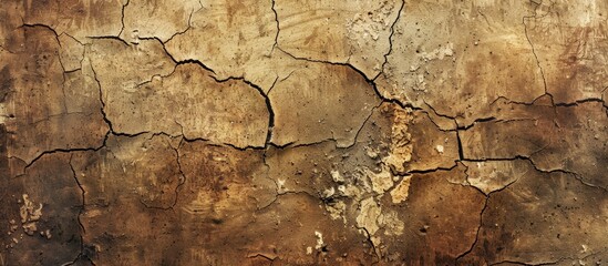 Fototapete - Background of a textured, grungy, dirty brown cement crack floor with copy space image.