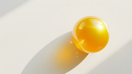 Wall Mural - yellow light effect ball planted on white background, top view