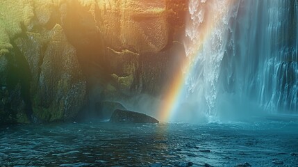 Poster - Rainbows dance in the waterfall's mist, a fleeting spectacle that enchants all who behold it.