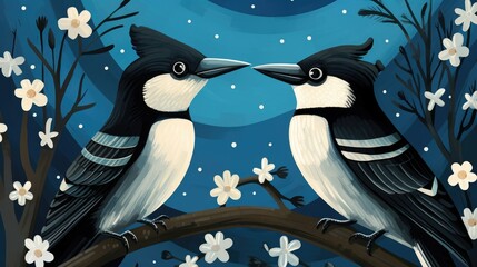 Wall Mural - Two crows in love