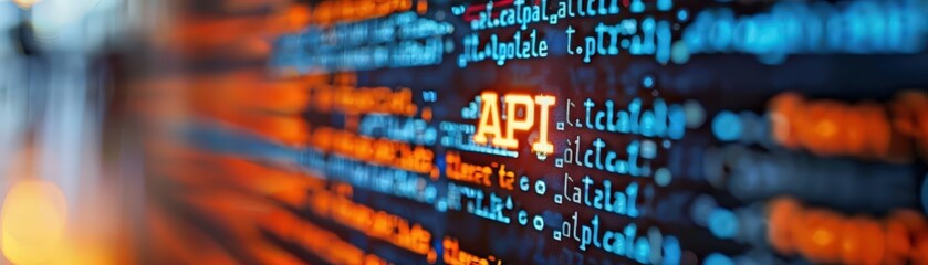 Close-up of digital code with the word API highlighted, showcasing modern technology and software development concepts.