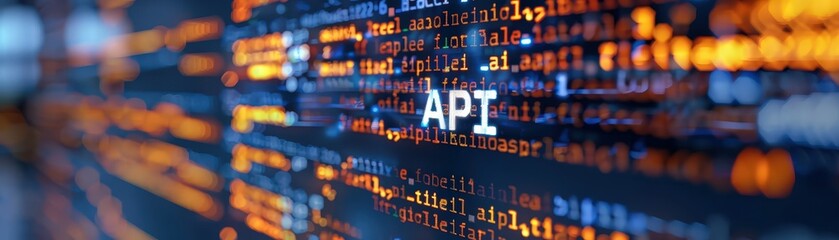 Abstract digital background featuring API text and code elements, representing modern technology and software development concepts.