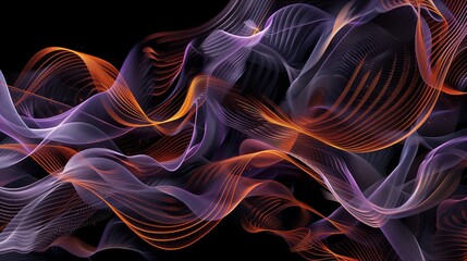 Wall Mural - A digital art piece of abstract waves and lines forming complex patterns in a black background.